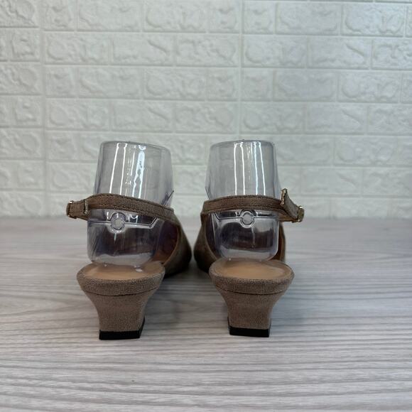 Torgeis Bernadette Slingback Heels WMNS 11 Taupe Cotton Pointed Toe Kitten Heels - Picture 5 of 10